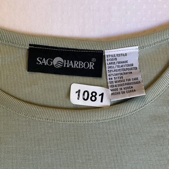 Sag Harbor Women Knit T-shirt size L Green Short Sleeve Stretch Made In Korea - Picture 5 of 8